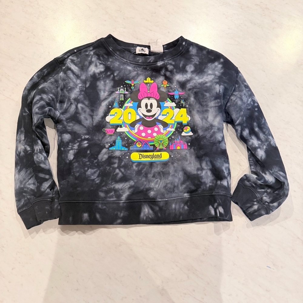Disney 2024 Kids Black and White Tie-Dye Minnie Mouse Sweatshirt